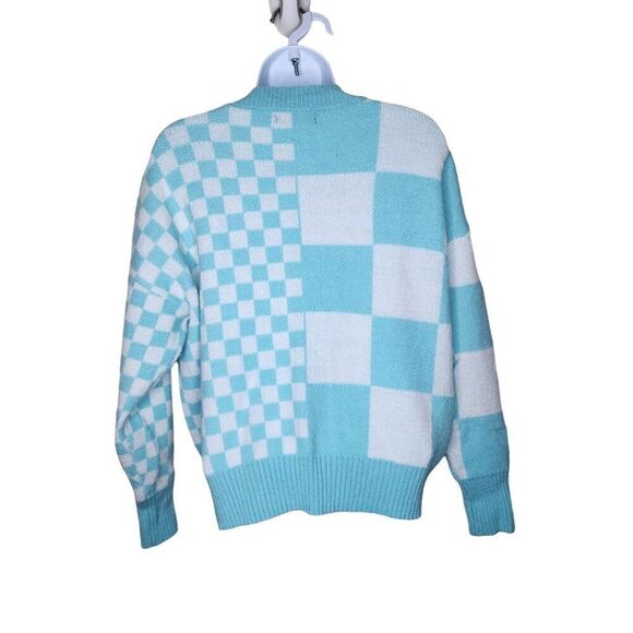 Retro Witty Fox Geometric Cardigan Sweater Womens Size S Blue White - Picture 4 of 8